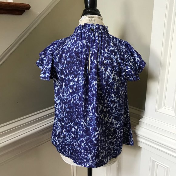 NWT Sea NY Celine Smocked Blouse Top Shirt Womens Small Blue White Sleeveless - Picture 14 of 15